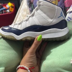 Jordan White and Blue High-Top Sneakers
